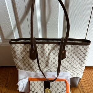 NEW Retro Beige Neutral Color TOTE Purse Bag And Wallet Set
